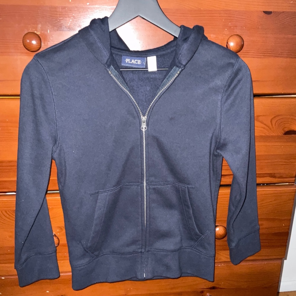 Boys navy blue hoodie with zipper from the Childrens Place.